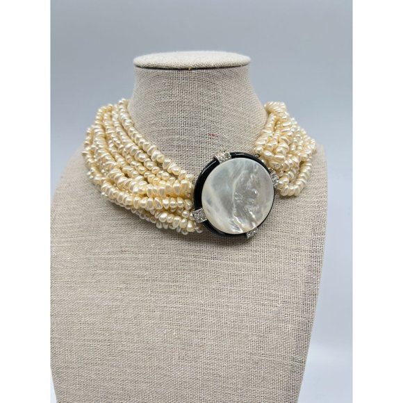 Kenneth Jay Lane Sautoir Mother of Pearl 10 Strand Convertible Choker Necklace - Picture 4 of 5